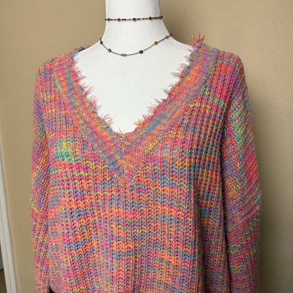 Main Strip Multi Color Oversized V-Neck Sweater - Picture 2 of 6